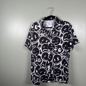Men's‎ Size Small Button Up Black Party Rave Emojis Shirt